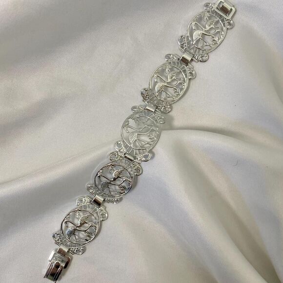 Vintage Dainty Filigree Flamingo Silver Tone "Made in Germany" Bracelet - Picture 1 of 4